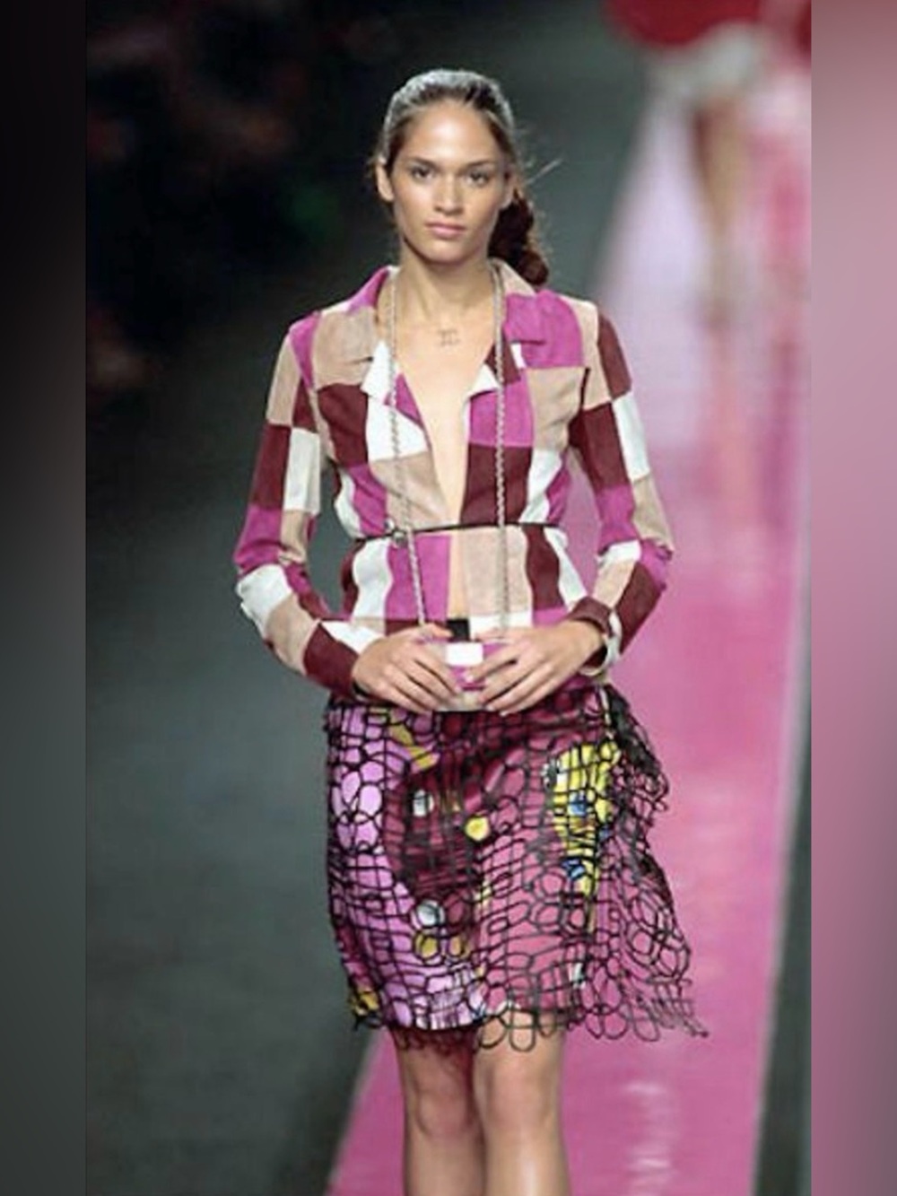 Chanel Vintage SS00 CC Silk & Woven Ribbon lined Layer Skirt